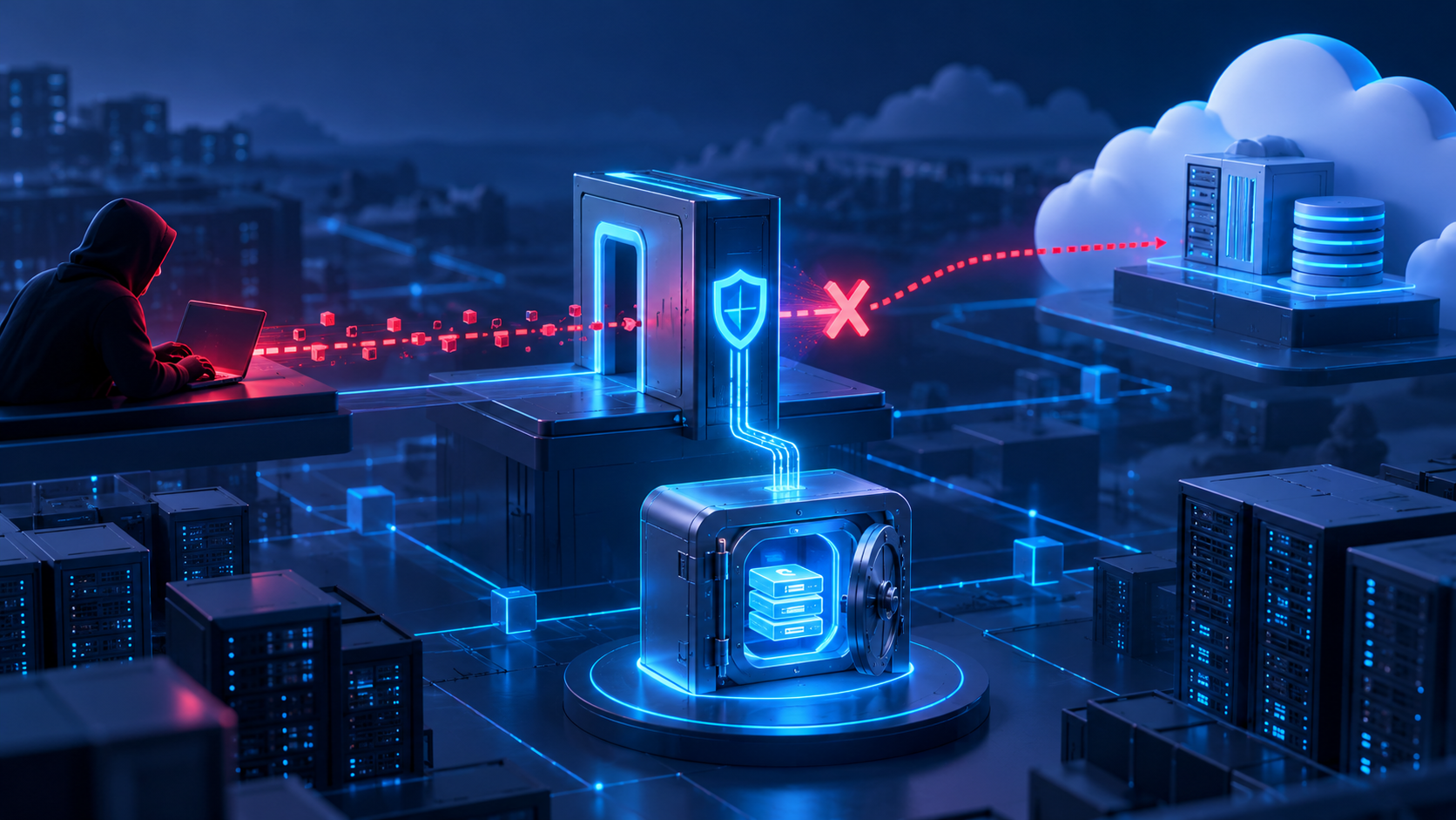 Minh họa Boundary chặn yêu cầu SSRF trước kho bí mật và dịch vụ metadata cloud nội bộ