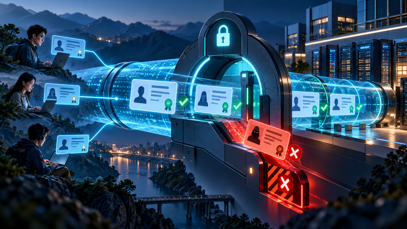 Minh họa cổng VPN kiểm tra chứng thư số và chặn một danh tính giả mạo